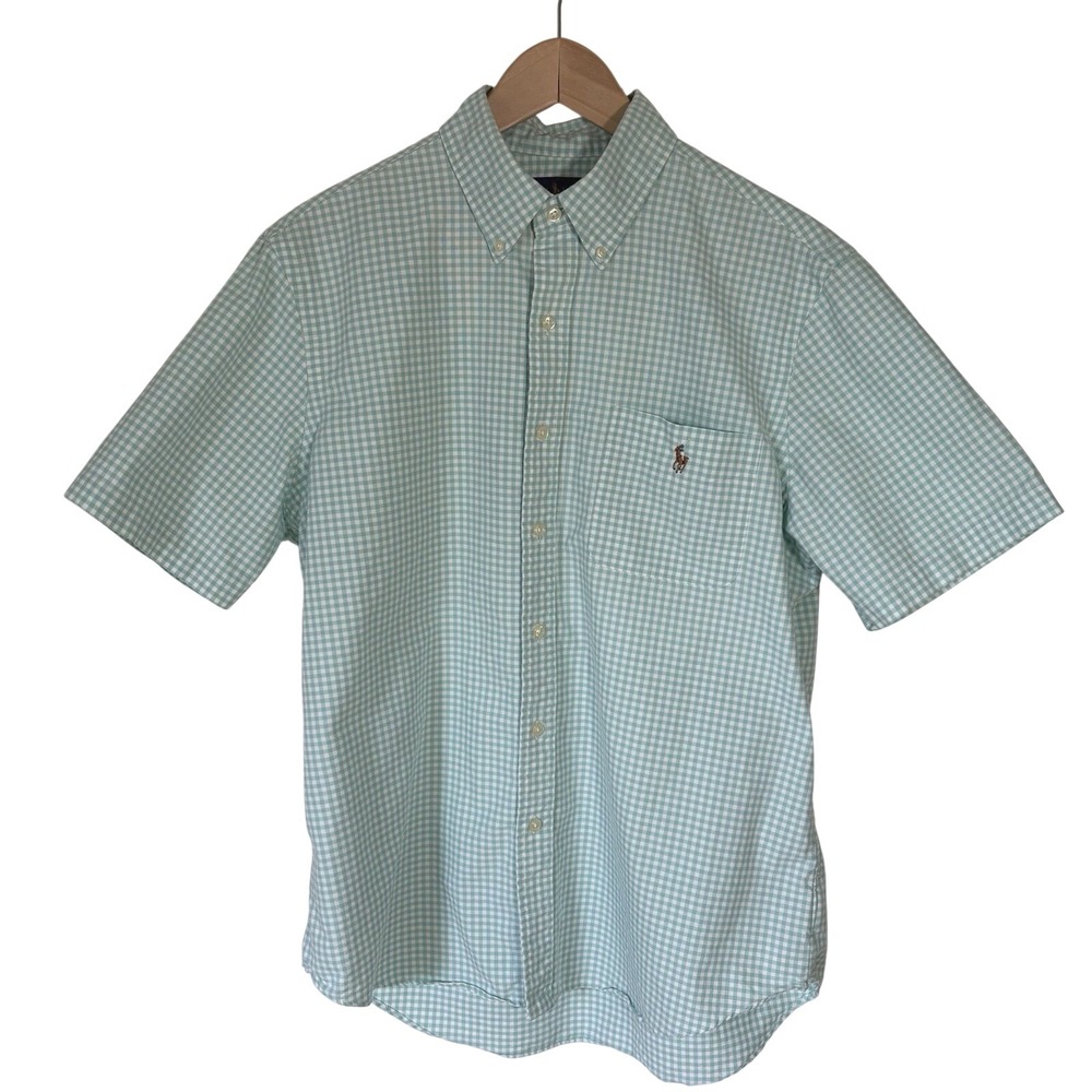 Ralph‎ Lauren Short Sleeve Button Up 100% Cotton Mint Green Check
